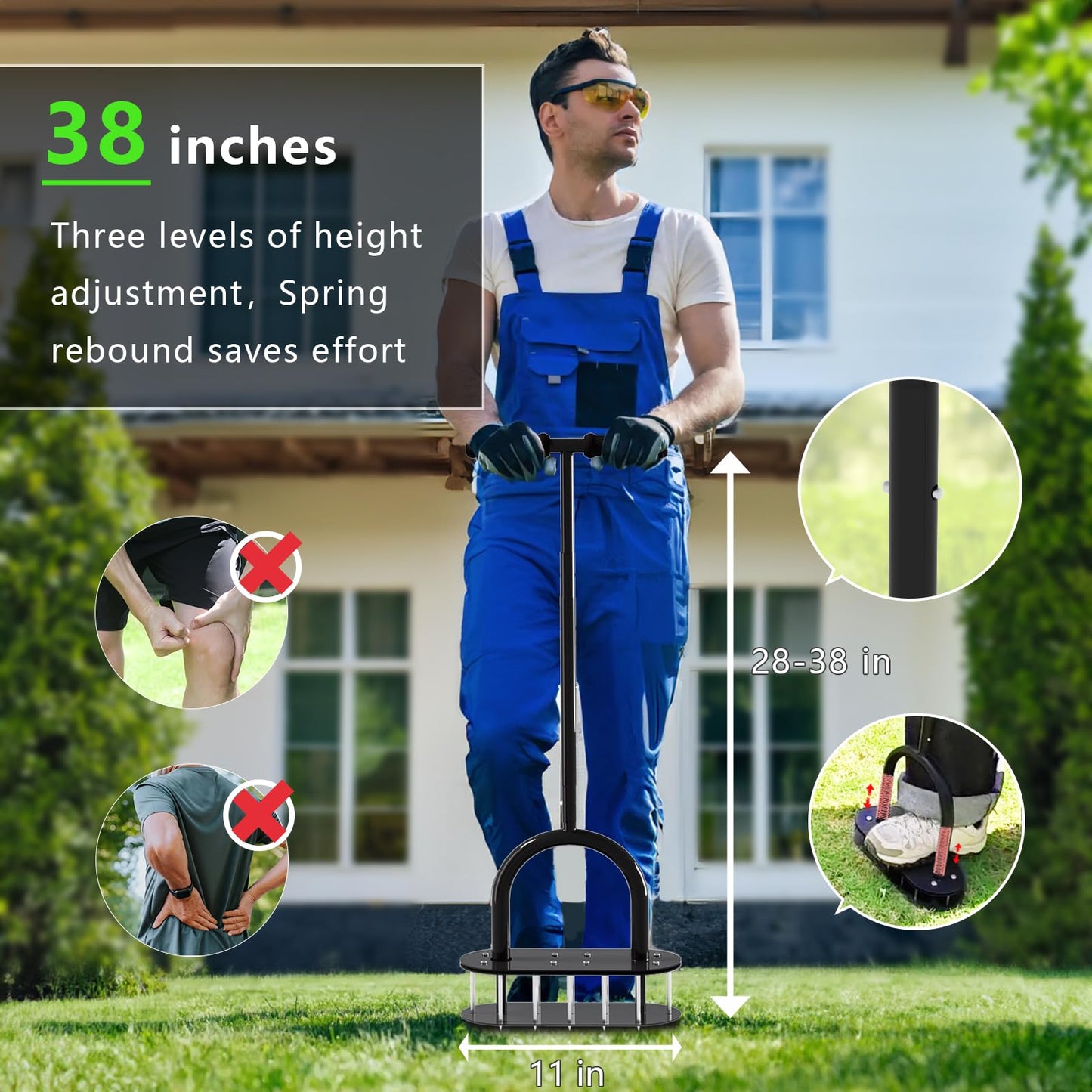 Onadak Lawn Aerator Spikes Aerating Tool, Manual Aeration Tools with Padded T-Handle, Wide Foot Plate, 15 2.8 Inch Solid Steel Spikes, Yard Aerators for Lawn Yard & Garden