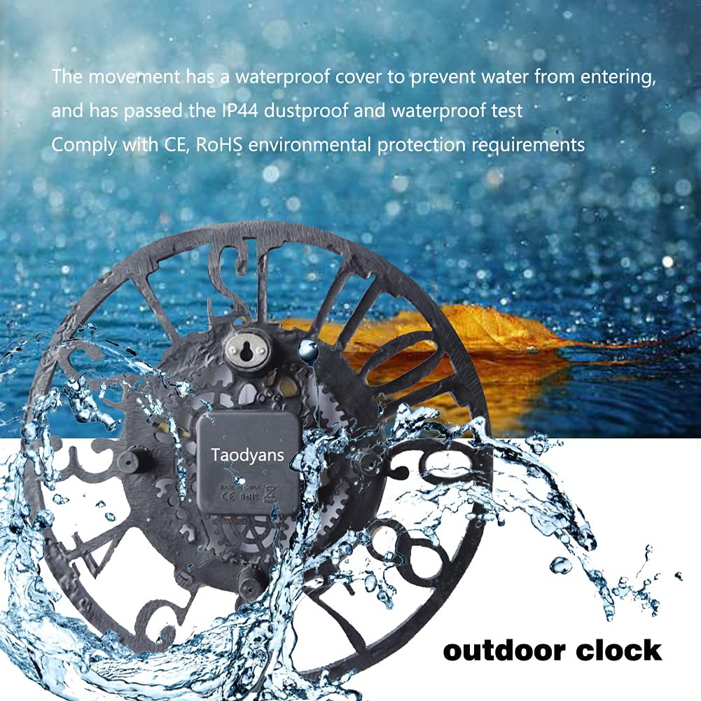 Taodyans Outdoor Wall Clock 12 in Outside Waterproof Garden Clock Quartz Battery Operated Round Clocks Retro Home Kitchen Living Room Decor Clocks -Not Silent (Turquoise)