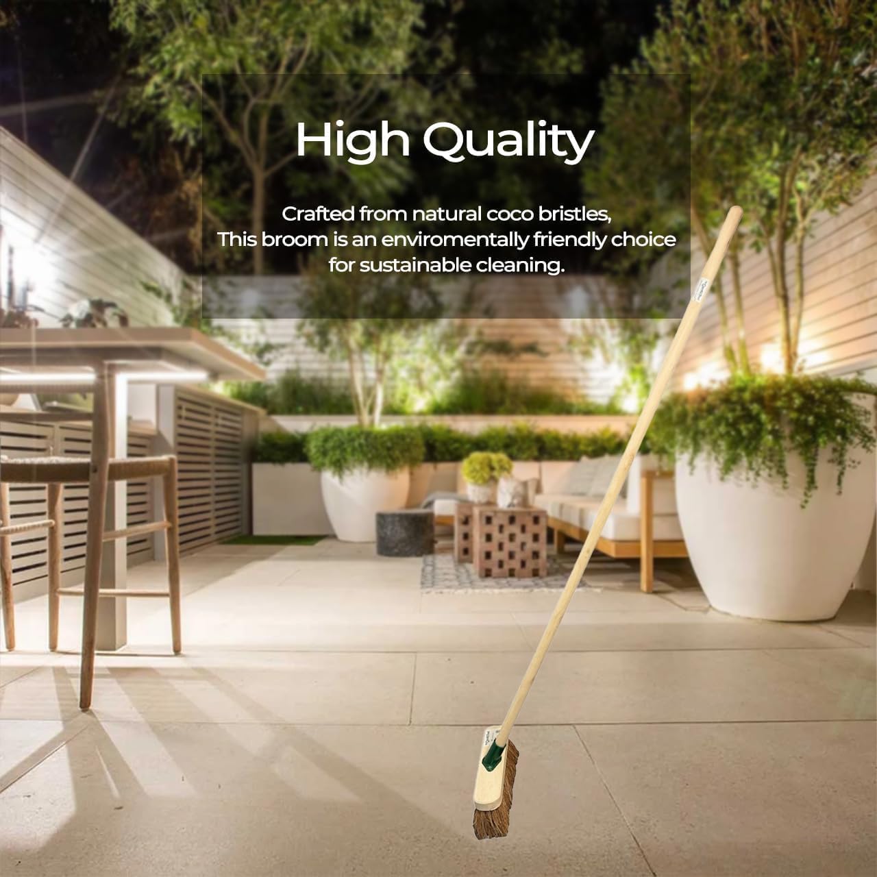 12" inch Natural Soft Coco Sweeping Broom with Wooden Handle Soft Bristle Sweeping Brush Ideal for Indoors and Outdoors Durable Home, Garage, Patio, Yard & Garden Broom