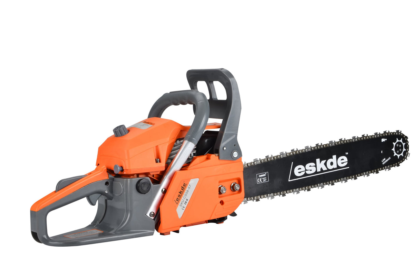 eSkde 58cc Petrol Chainsaw with 20" Bar and 2 Chains - Storage Bag, Tool Kit, Fuel Mixing Bottle, Bar Cover All Included. Powerful 3.4HP 2-Stroke Engine Suitable for Chopping logs and Cutting Trees.