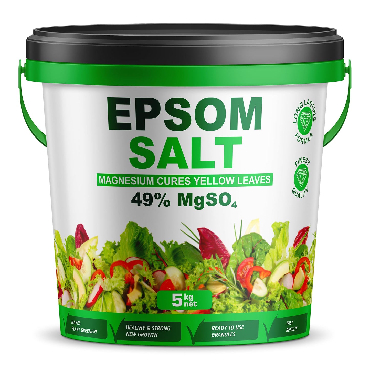 Epsom Salt Bucket for Plants, 49% MgSO4, Magnesium Cure for Yellow Leaves, Ready-to-Use Granules Garden Plant Growth, Lawn Care Magnesium Sulphate Fertiliser by Pure Source Nutrition (5KG)