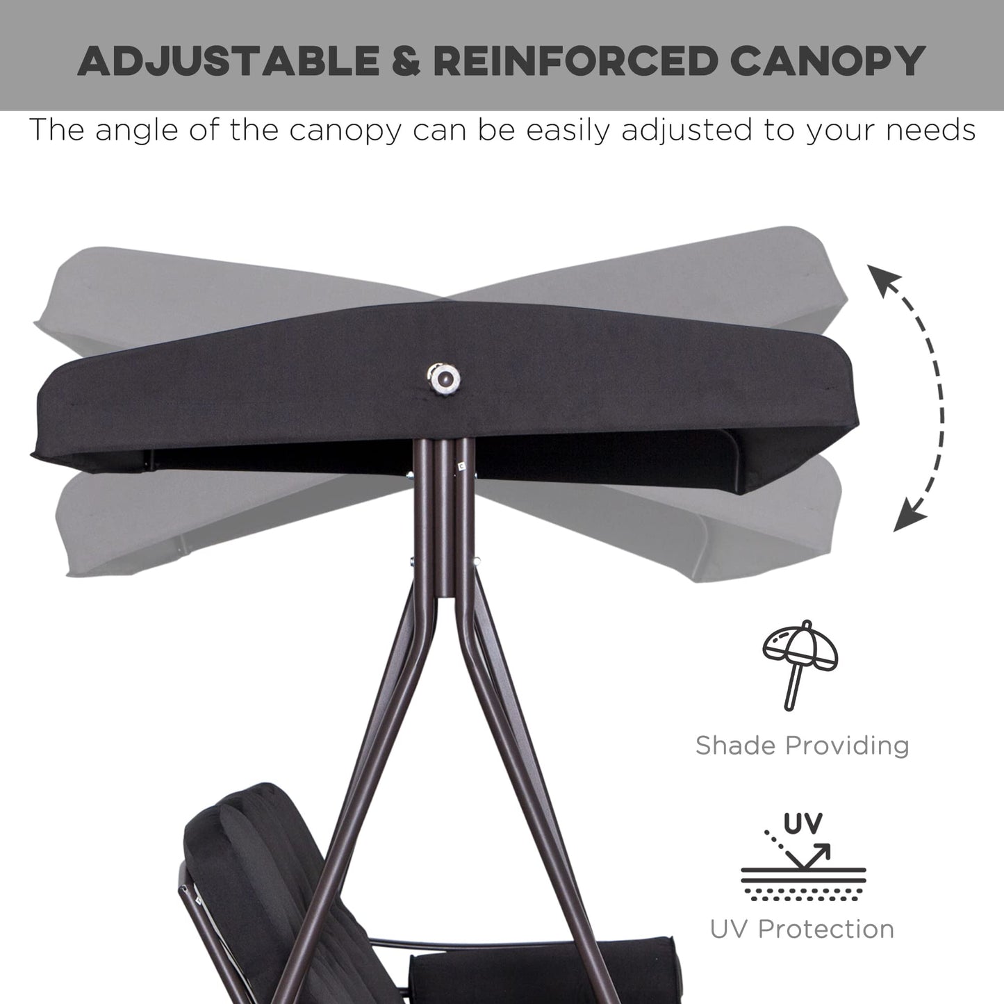 Outsunny 3 Seater Canopy Swing Chair, Outdoor Garden Swing Seat w/Top Roof and Cushions, Black