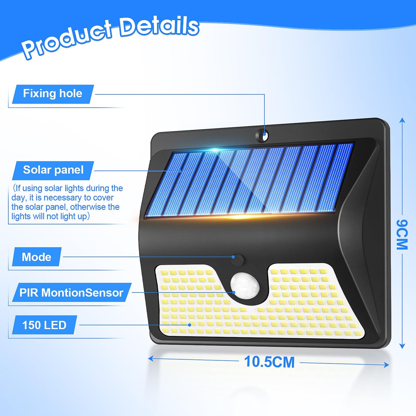 LBSTP Security Lights Motion Sensor - 144 LED Solar Powered Security Light Outside Garden Fence Lights Waterproof Wall Lighting 3 Modes Solar Pir Lights Front Door Yard Garage, Black, 6 Pack (TBD-09)