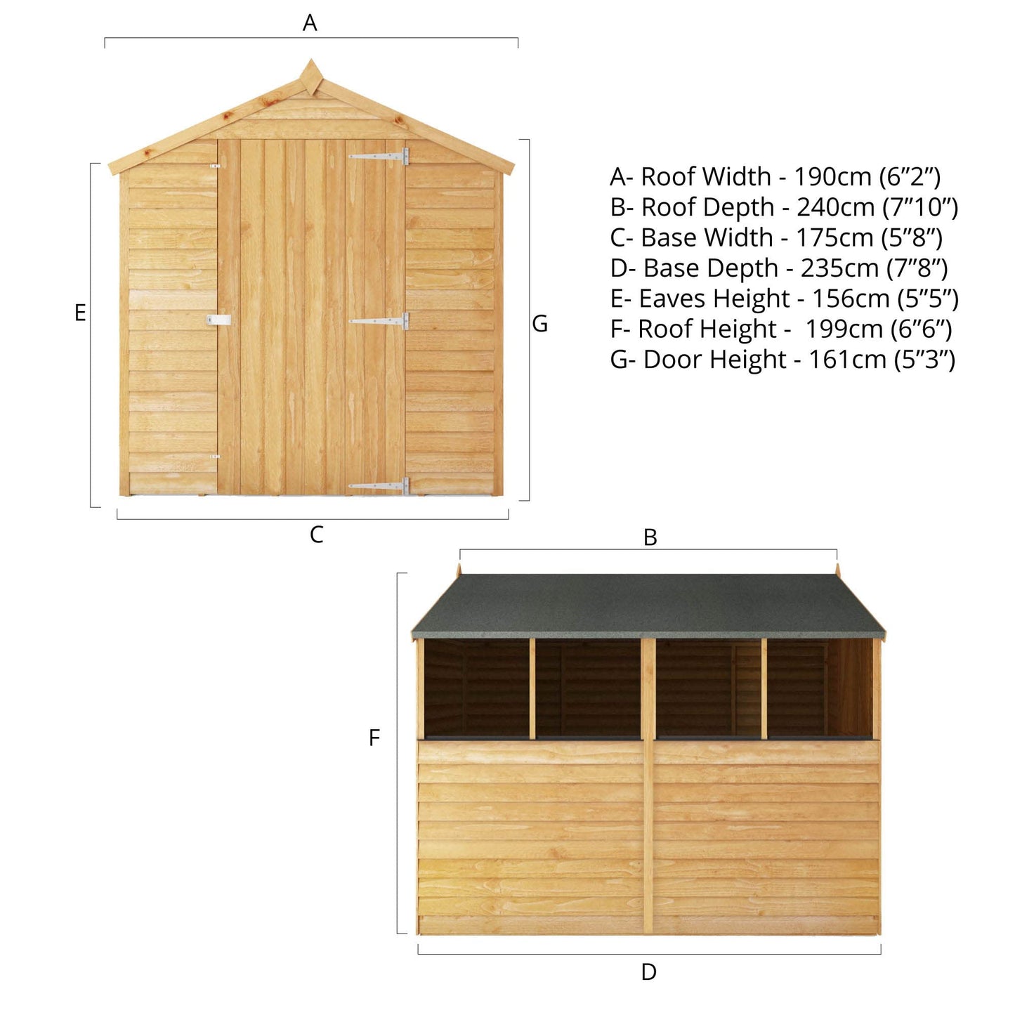 WALTONS | 8 x 6 Garden Shed Overlap Storage Sheds | Apex Roof | 8mm Overlap Cladding | Wood Garden Store Building | 10 Year Anti Rot Guarantee | 8 x 6 8ft 6ft (8 x 6 Single Door with Windows)