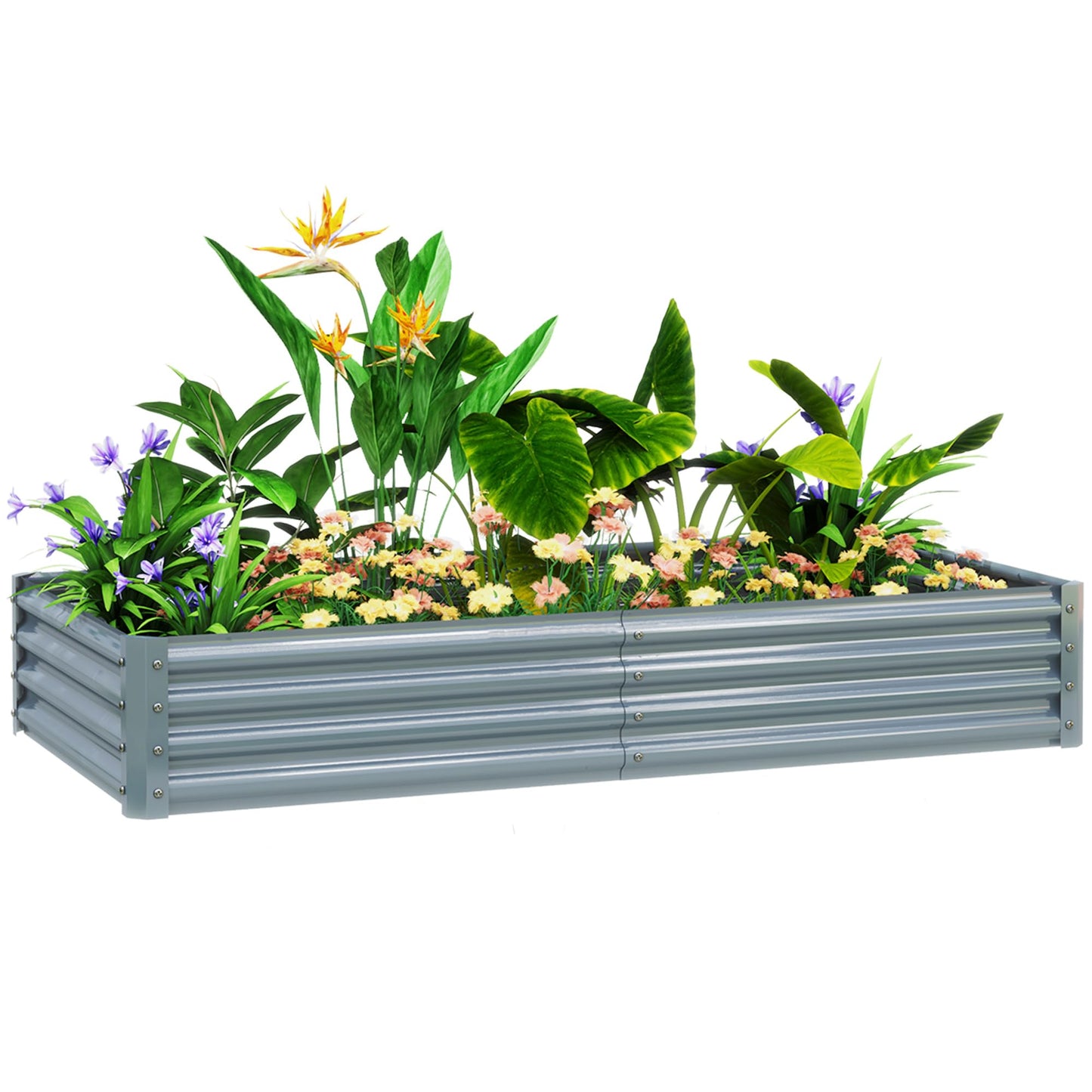 Outsunny Galvanised Raised Garden Bed, 180 x 90 x 30cm Raised Bed with Reinforcing Bars, Outdoor Raised Planter with Open Bottom for Vegetables, Flowers, Herbs, Silver