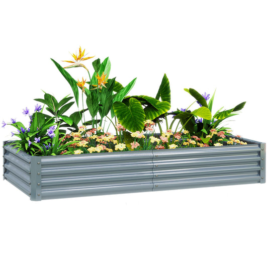 Outsunny Galvanised Raised Garden Bed, 180 x 90 x 30cm Raised Bed with Reinforcing Bars, Outdoor Raised Planter with Open Bottom for Vegetables, Flowers, Herbs, Silver
