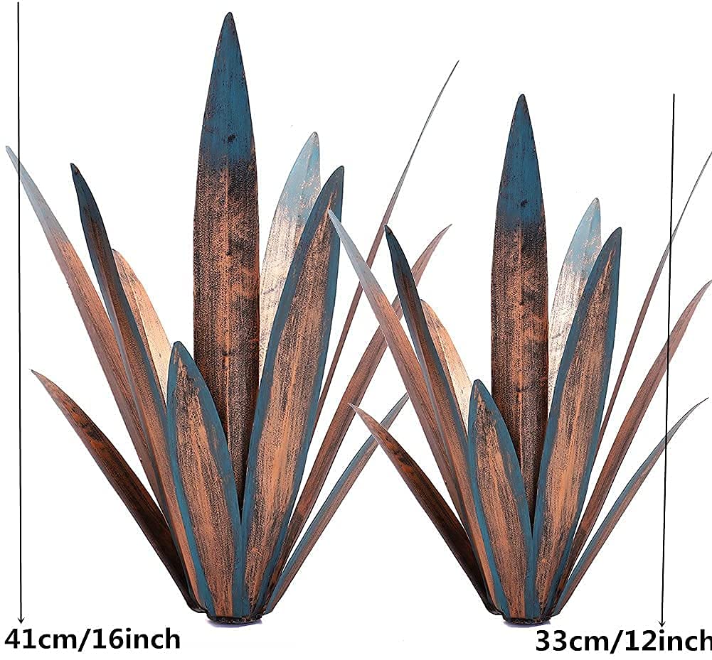 Jesokiibo 2pcs Tequila Rustic Sculpture DIY Metal Agave Plant Home Decor Rustic Hand Painted Metal Agave Garden Ornaments Outdoor Decor Figurines Home Yard Decorations Stakes Lawn Ornaments