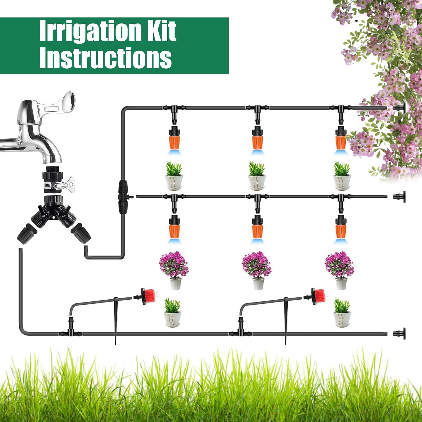 ZOUFRIDN 344 PCS Irrigation System Greenhouse Watering Systems,165FT/50M Drip Irrigation System, Automatic Irrigation System with Adjustable Nozzle Sprayer and Dripper Automatic for Lawn/Garden/Patio