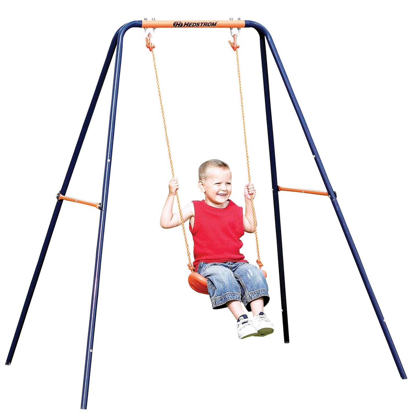 Hedstrom Single Play Swing - Robust Steel Construction, Chunky Blow-Moulded Seat, Powder-Coated Frame - Suitable for Ages 3-10 - Outdoor Garden Toy for Boys and Girls - Ground Pegs Included