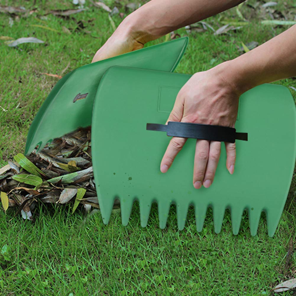 KINGLAKE Garden Leaf Grabbers, Leaf Collector Garden Leaf Scoops with handles, Large Plastic Hand Held Rakes for Picking up Leaves Garden Rubbish Yard Waste Tidy, Lightweight, Green