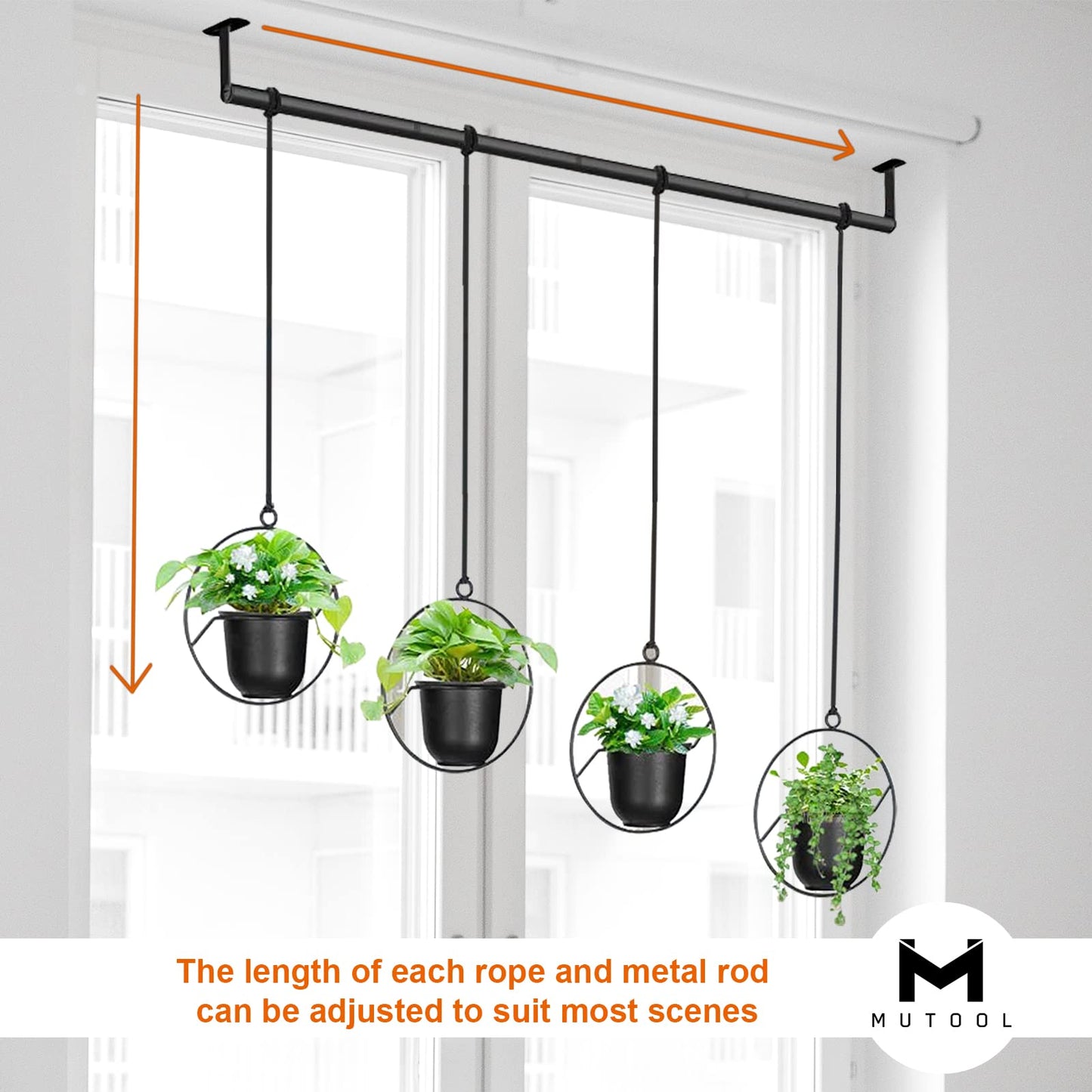Mutool Hanging Planter Pots for Indoor Herb Garden, 4 Pack Garden Hanging Basket Kit with Melamine Planters, Hanging Rope & Modern Wall and Ceiling Hanging Plant Holder, Black