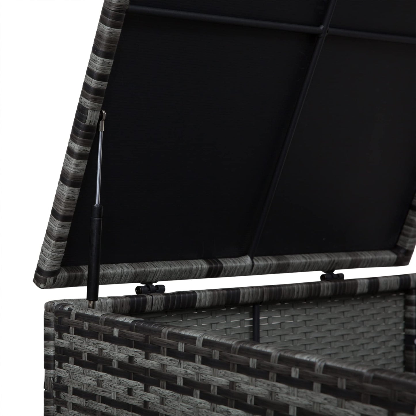 Outsunny 4 Pieces Rattan Garden Furniture Set, 4 Seater Corner Sofa Set with Storage Box, 2 Drawers Coffee Table, Loveseats with Cushions, Wicker Garden Conservatory Furniture for Balcony, Grey