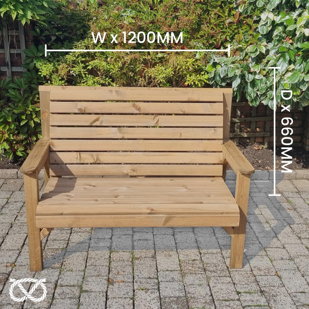 STAFFORDSHIRE GARDEN FURNITURE Chunky Solid Wooden Garden Bench, Tan, Wood Legs