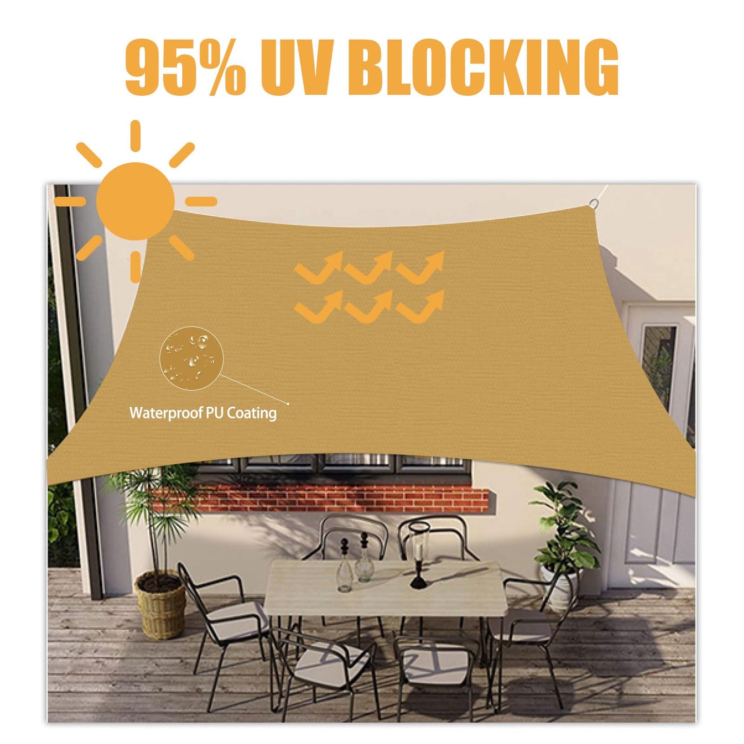 HOMPER 2x3 Sun Shade Sail Waterproof Rectangle(Sand), 95% UV Block Garden Sunscreen Awning Canopy with Free Rope, Breathable Patio Sail pergola for Outdoor Party