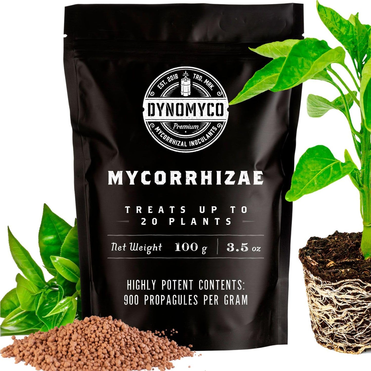 DYNOMYCO Mycorrhizal Inoculant - Plant Growth & Root Treatment - Concentrated Mycorrhiza Formula - Boosts Nutrient - Mycorrhizae Plant Food for Resilience, Root Strength & Fertilizer (100g / 3.5oz)