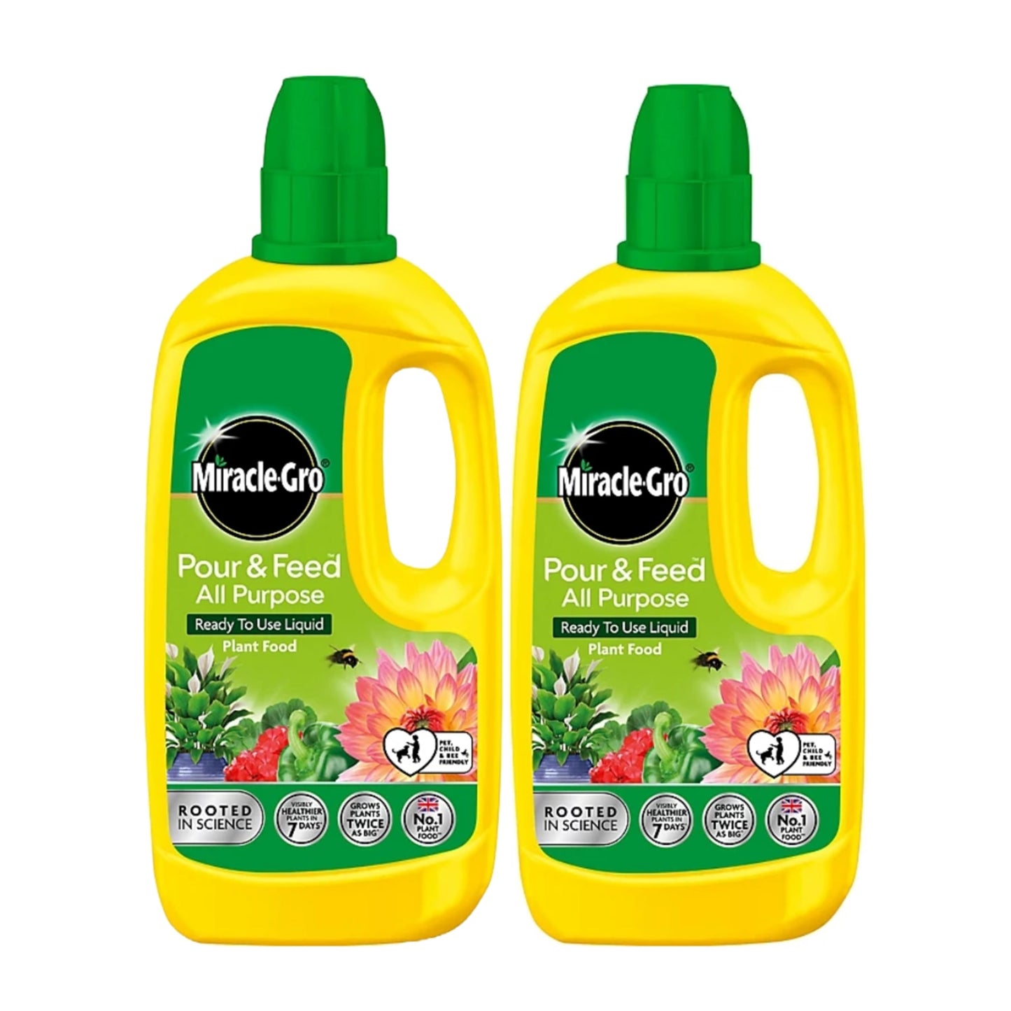 ZUKBEN Miracle Gro Plant Food Fertiliser - Pack of 2 x 1L Pour & Feed All Purpose Plant Feed Ready to Use Liquids with Card. Child & Pet Friendly Garden Fertilizer for Outdoor & Indoor House Plants