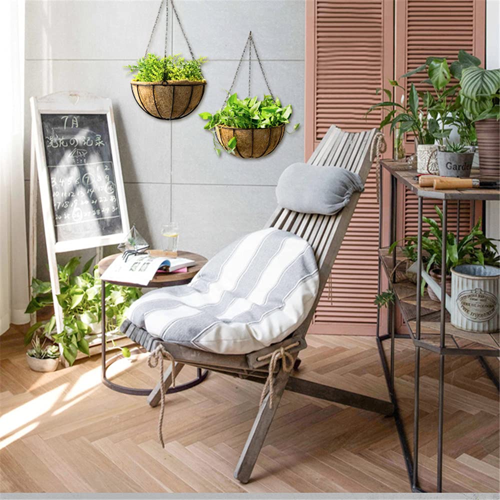 GQMMHFX 2 PCS Adjustable Hanging Flower Basket with Metal Chain Coconut Coir Liner Round Watering Flower Pots Plant Holder Garden Porch Decor for Outdoor Indoor(12 inch)