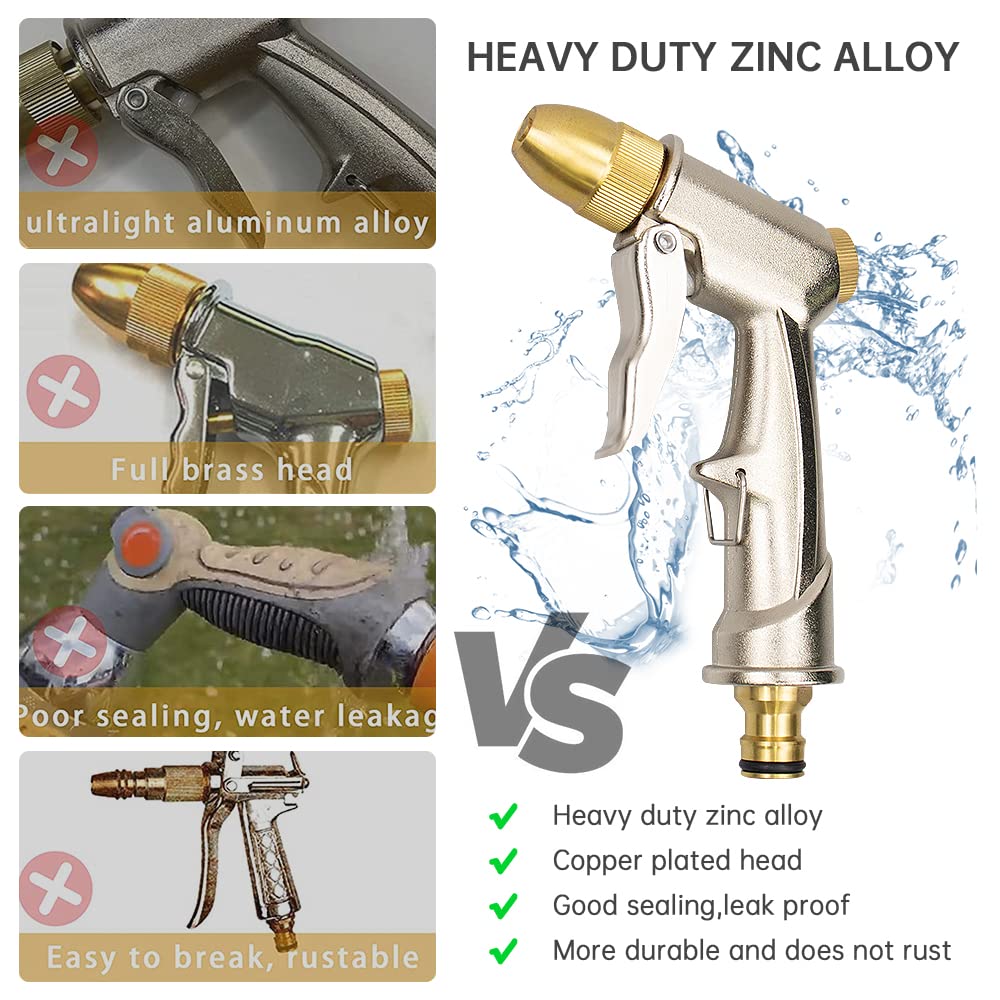 Garden Hose Spray Gun with Full Brass Nozzle 100% Heavy Duty Metal Water Gun Sprinkler High Pressure Water Hose Pipe Spray Gunzinc Metal Hand Watering Sprayer for Plants Watering, Car & Pet Washing