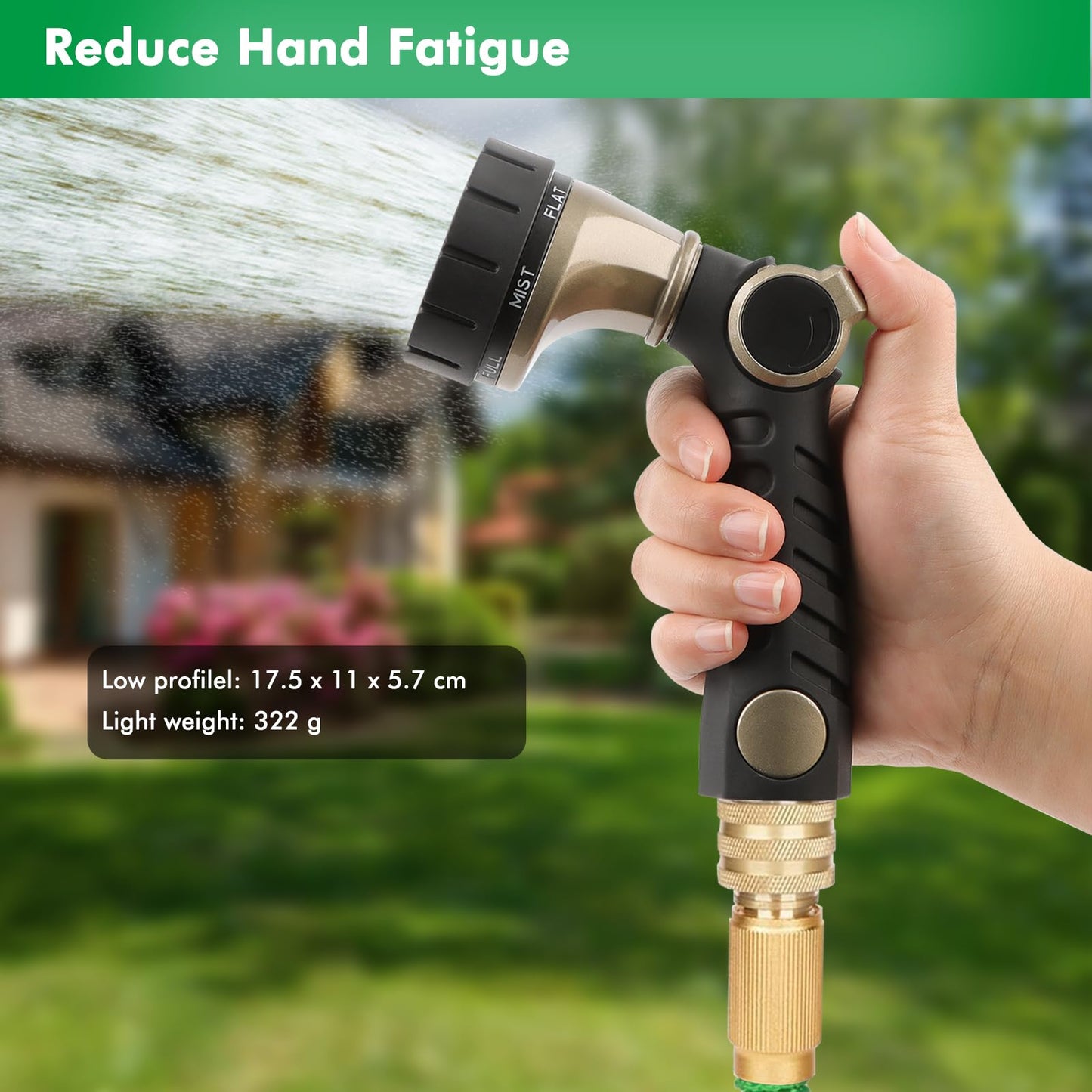 RESTMO Garden Hose Pipe Spray Gun, Heavy Duty Metal Water Hose Sprayer with 7 Watering Patterns, Thumb Flow Control, High Pressure Water Sprayer for Outdoor Lawn & Plant Watering, Car & Pet Washing