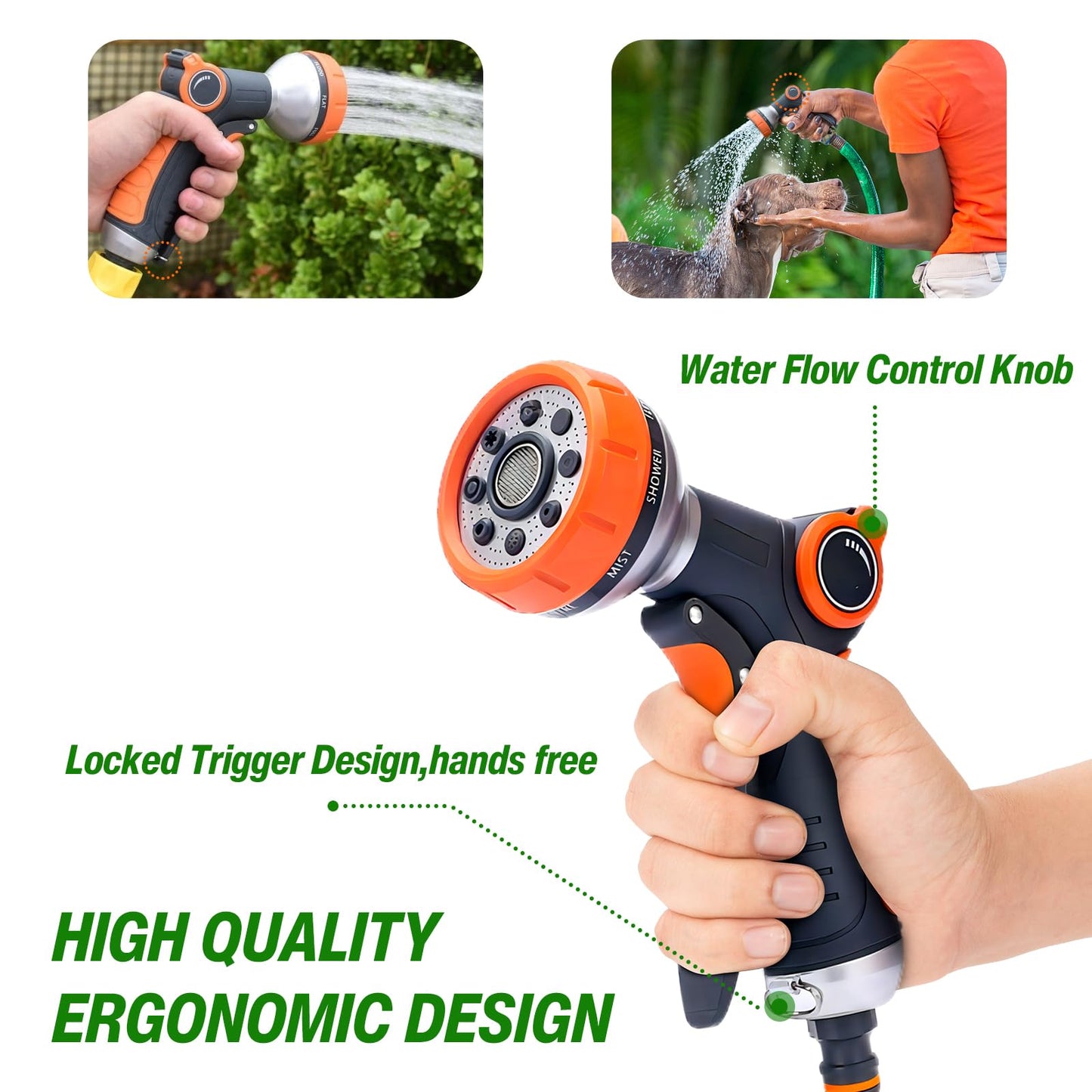 RnCop Garden Hose Spray Gun, 8 Adjustable Patterns High-Pressure Hose Nozzle, Water Flow Control, Perfect for Plants, Lawns, Cars, Bikes, and Pets Bathing