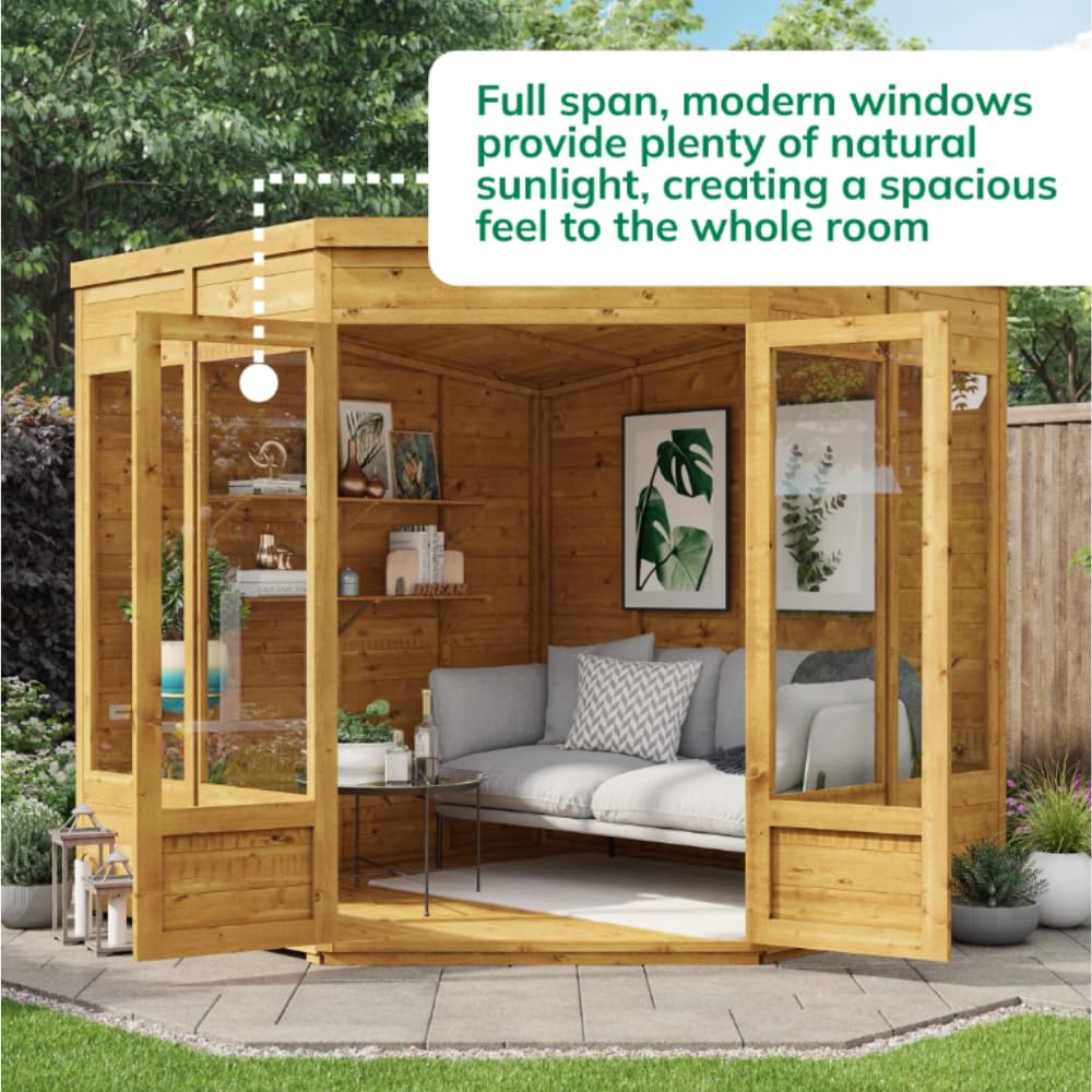 BillyOh Corner Summerhouse Log Cabin 7 x 7 Garden Storage Shed Wooden Summer House Sheds Picton Summerhouses Pressure Treated Available (Spray Treated, 7x7)
