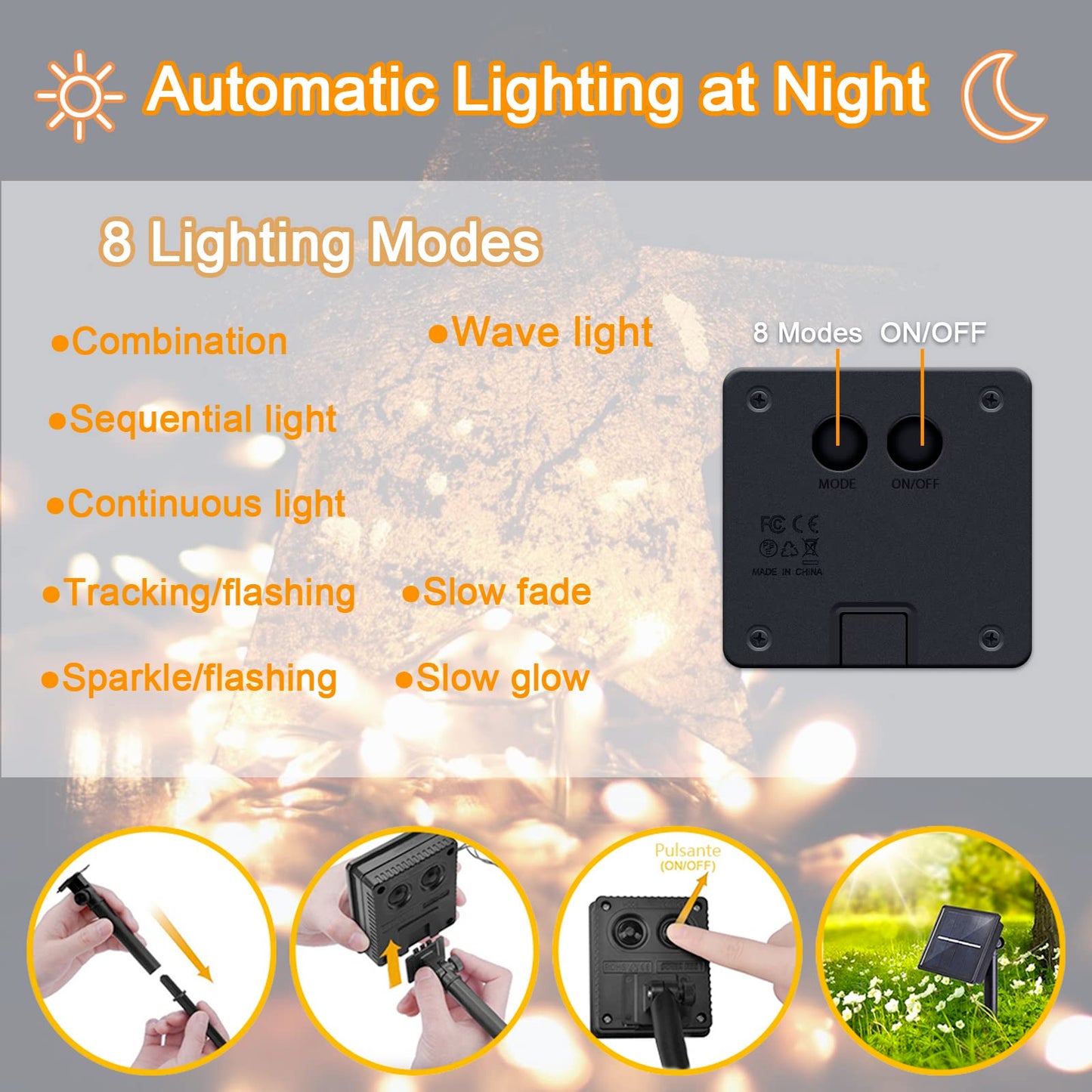 cshare Solar String Lights, 50 LEDs 2 Pack Powered Fairy Lights Outdoor 8 Modes 33 FT Solar Garden Lights,Waterproof for Yard,Pathway,Christmas Tree, Home, Wedding, Party Decorations(Warm White)