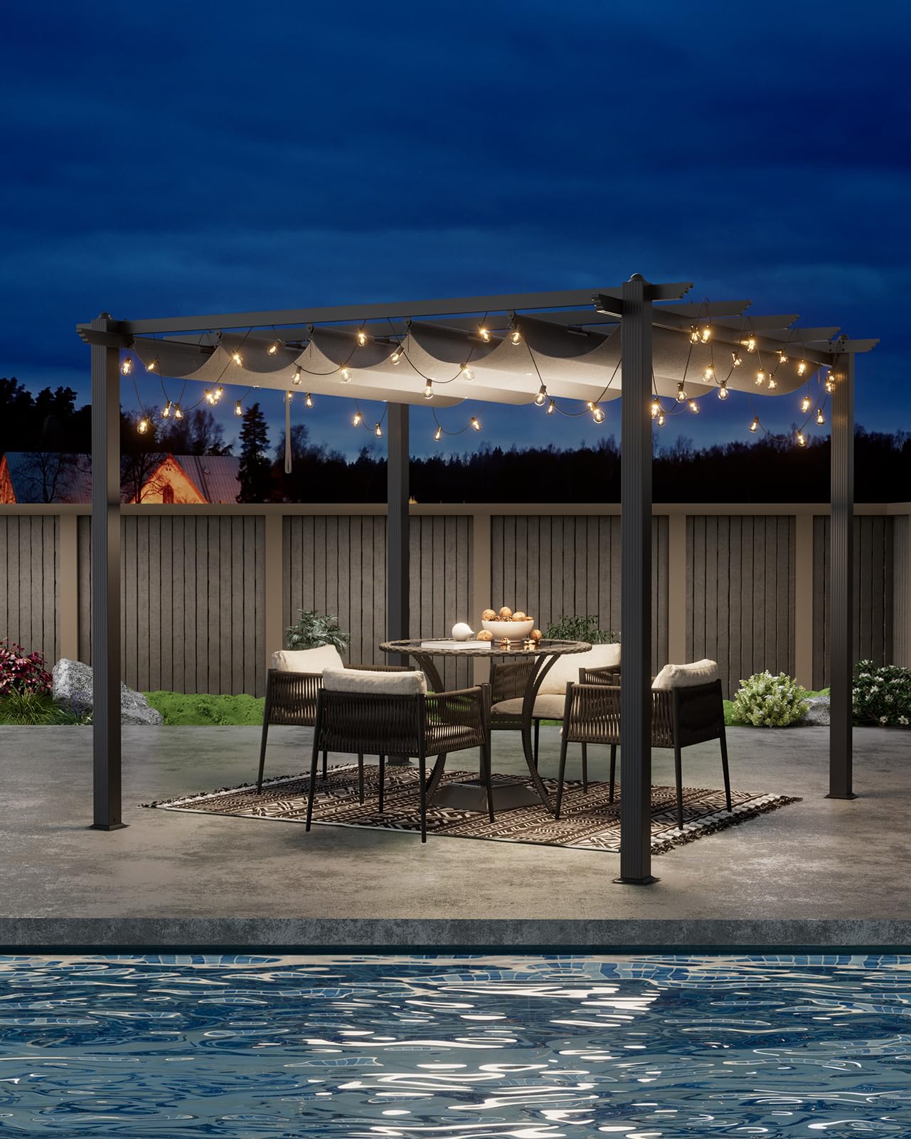 The Fellie 3M x 3M Aluminium Pergola with Retractable Roof, Outdoor Garden Gazebos Water-resistant, Large Metal Retractable Pergola Sun Shade Shelter for Garden, Patio, Poolside, Party, Light Grey