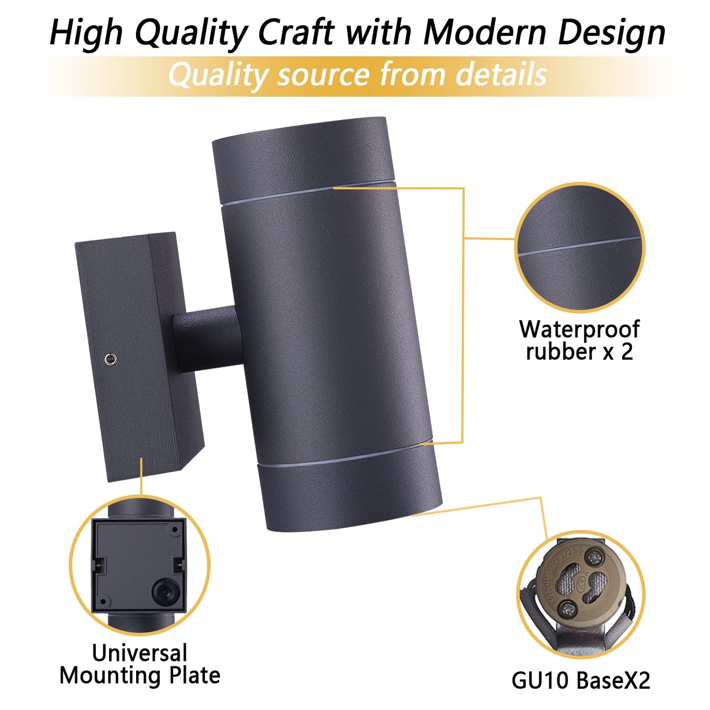 EBION Outdoor Wall Lights Mains Powered,IP54 Waterproof Up Down Lights Outdoor,GU10 Outside Lights Exterior Sconce,Aluminium Garden Wall Lamp for Front Door,Garage,Porch,Patio