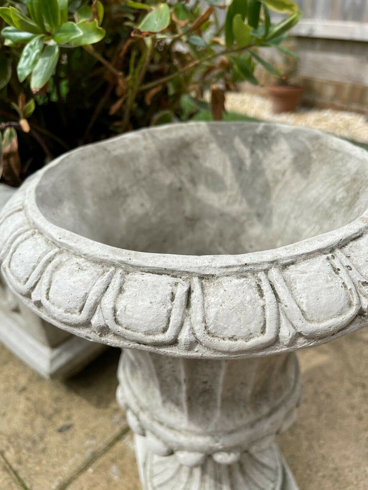 Fluted Stone Urn | Garden Statue Outdoor Ancient Classical Planter Trough Vase Ornament
