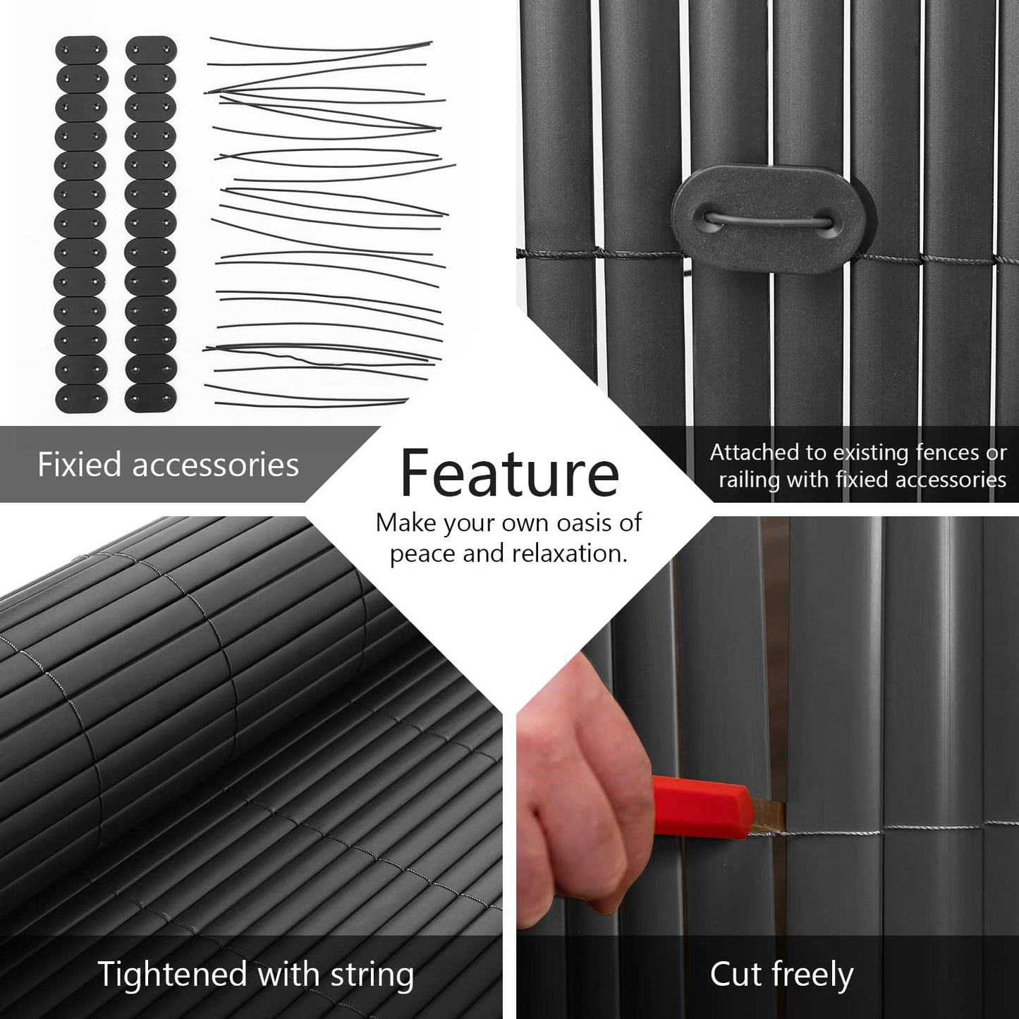 INMOZATA PVC Garden Screening 1m High Privacy Fence Screening Privacy Protective Screens for Garden, Backyard, Balcony, Terrace (Grey,1x3m)