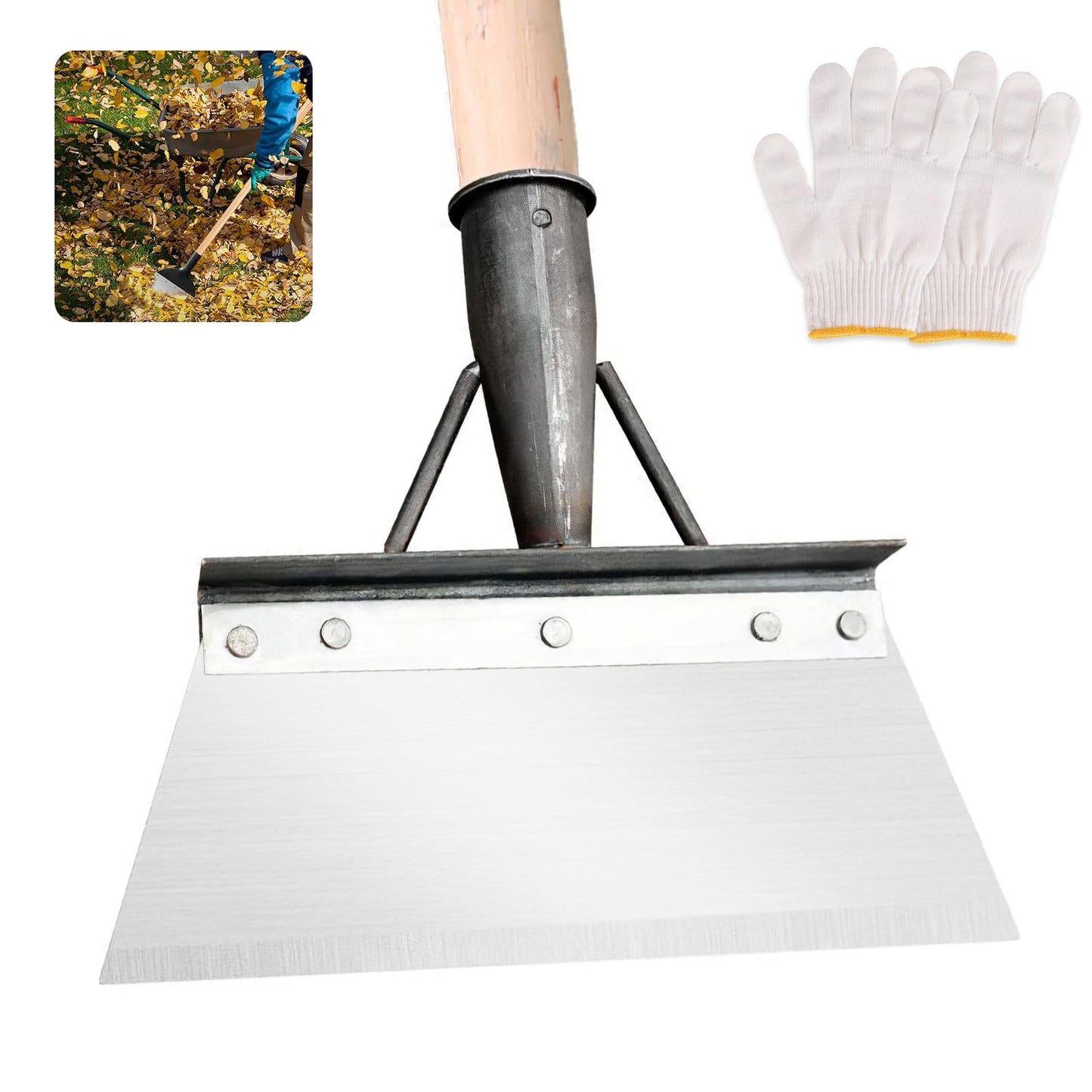 Garden Shovel, 25CM Multifunctional Stainless Steel Garden Cleaning Shovel with Gloves, Not Included Handle, Outdoor Gardening Shovel for Farm Garden Patio Weed Snow Cleaning