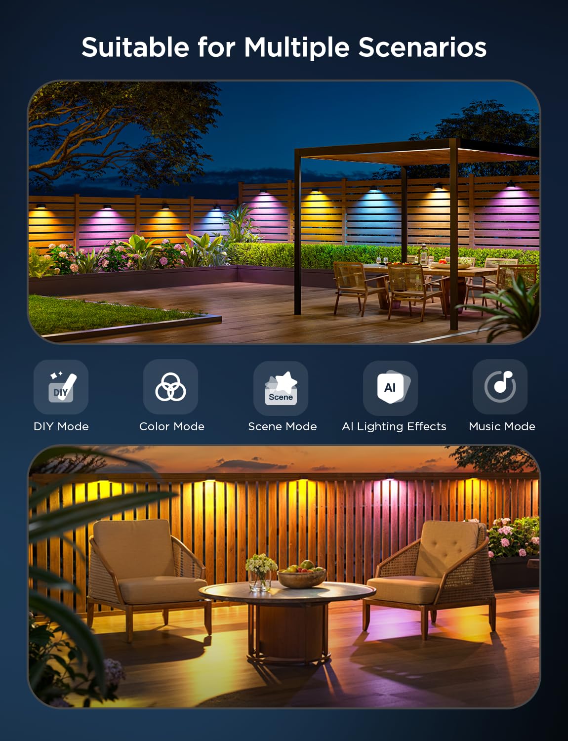 Govee Outdoor Decking Lights, RGBIC Fence Lights with White Light, IP65 Smart Step Lights, Works with Alexa and Matter, for Patio, Yard, Wired 6 Packs