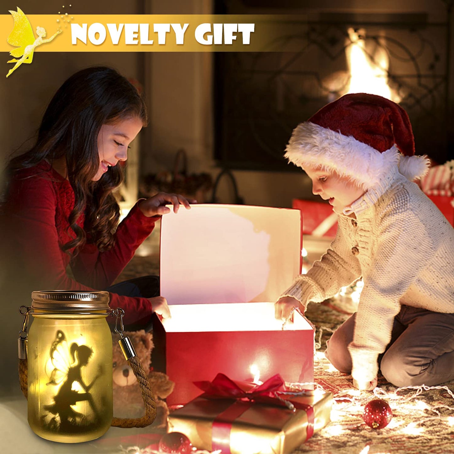 Ecoastal Solar Lights Outdoor Garden Ornaments,Fairy Mason Jar Lantern Decorative LED Light,Waterproof Patio Hanging Lamp Backyard Pathway Lighting,Christmas Birthday Gift for Her