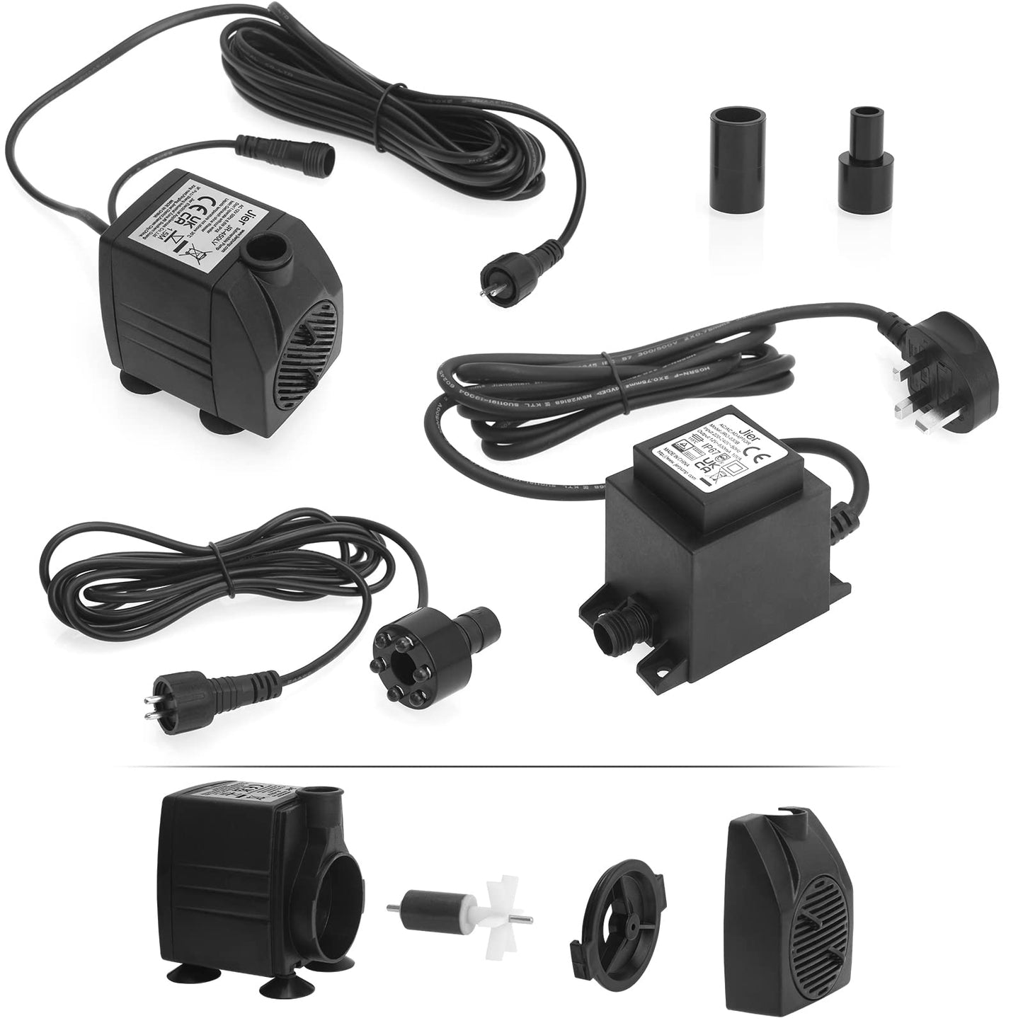 BARST Submersible Water Feature Pump,12V AC 450L/H Fountain Pump with 10m Power Cord & LED Light Ring for Aquarium, Pond, Birdbaths, Fish Tank JR-450LV