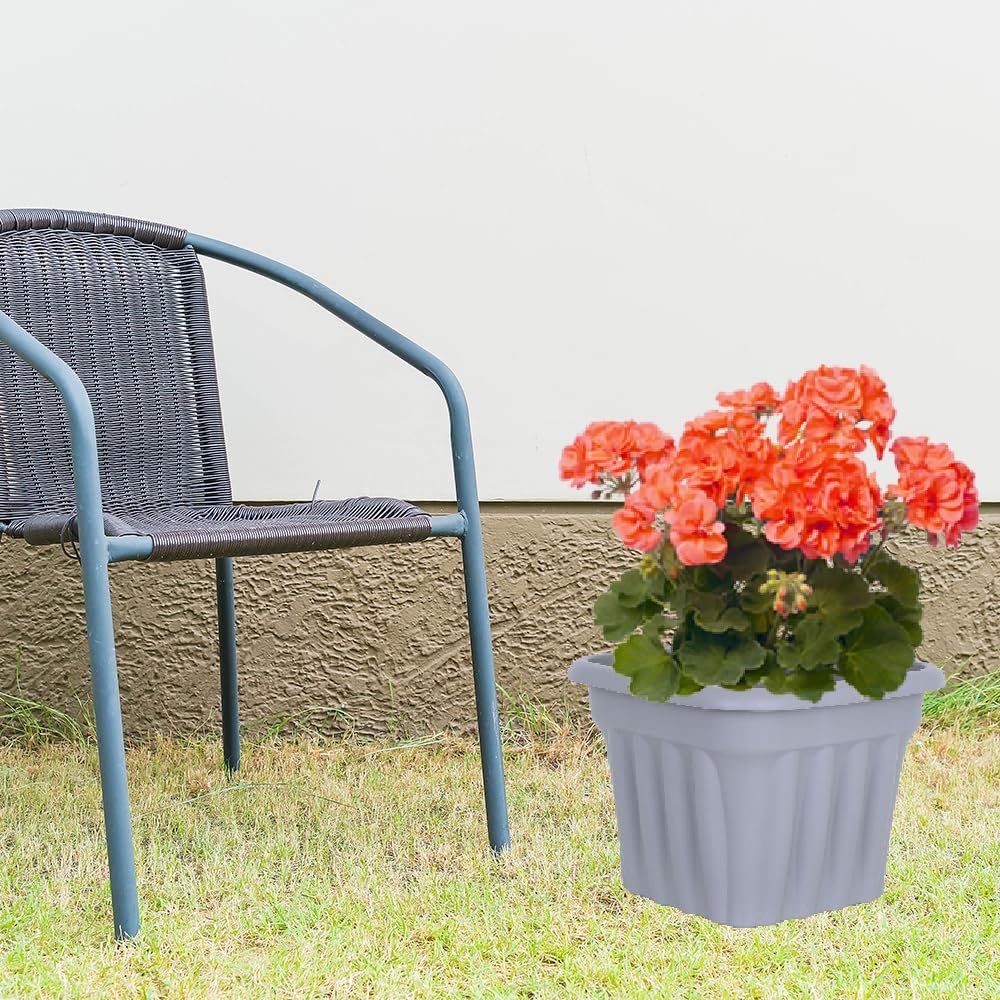 JMS we create smile (Set of 4) 40cm Large Upcycled Grey Plastic Square Planters Indoor/Outdoor Plant Pot Lightweight & Weather Resistant Design Style Garden Planter Plant Herb Flower Pot For Home