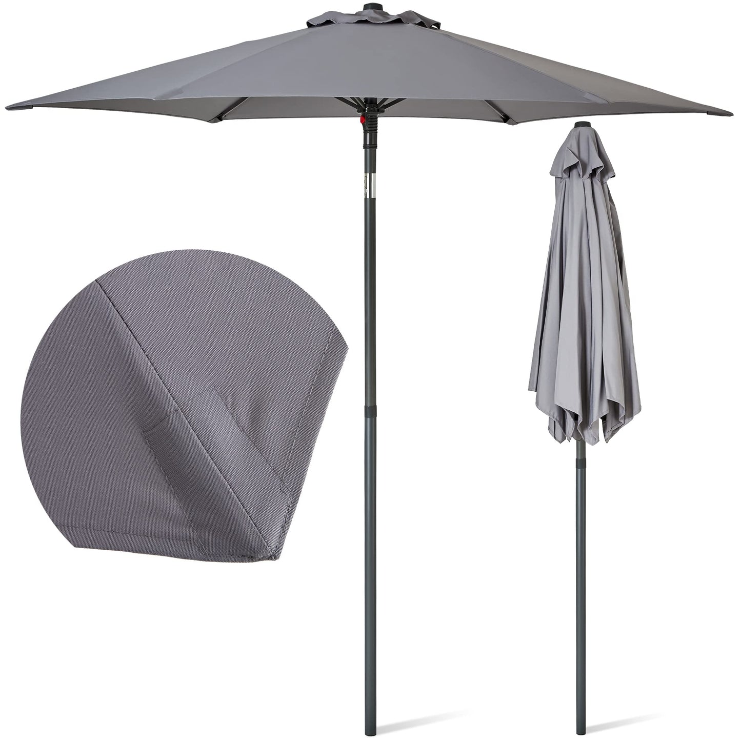 SUNMER 2M Garden Parasol, Sun Shading Umbrella, Easy Open/Close Push Up with Tilt, Water Repellent Polyester, Powder-Coated Steel Frame, UV 30-, Pole Width 32mm - Grey