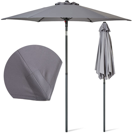 SUNMER 2M Garden Parasol, Sun Shading Umbrella, Easy Open/Close Push Up with Tilt, Water Repellent Polyester, Powder-Coated Steel Frame, UV 30-, Pole Width 32mm - Grey