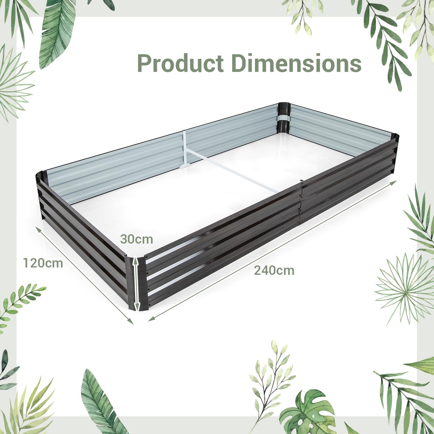 COSTWAY 240 x 120 x 30 cm Raised Garden Bed, Metal Rectangular Elevated Planter Box with Open Bottom & Reinforced Bracket, Indoor Outdoor Vegetable Fruit Flower Herb Growing Box Container