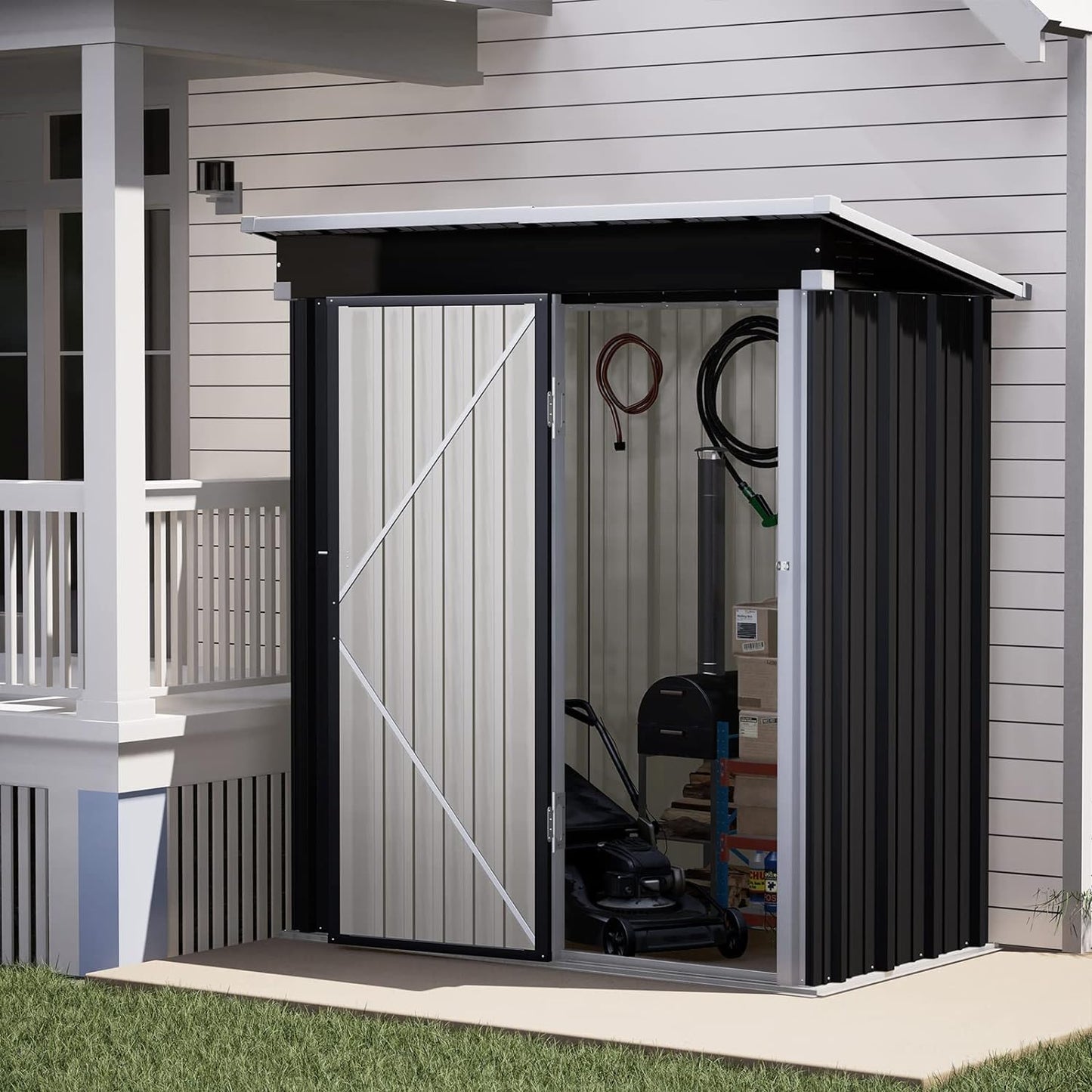 UDPATIO Metal Shed 5x3 FT Outdoor Storage,Garden Storage Shed for Firewood,Garbage Can,Tools,Lawnmower,Bike Shed Waterproof Log Store for Backyard Patio,Galvanized Steel with Lockable Door,Dark Grey
