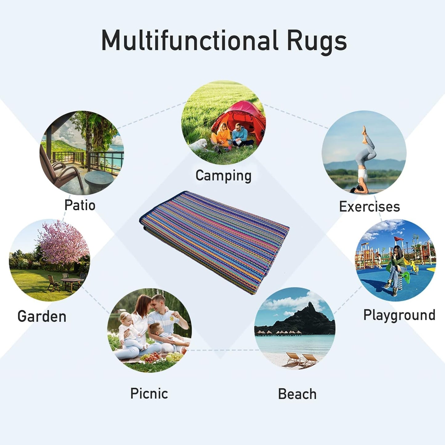 KZY LONDON Outdoor Rugs for Garden - Large Plastic Waterproof Mat 120x180 cm - Reversible Camping and Picnic Rugs - Perfect for Garden, Patio, Picnic, Decking - Stain And Water Resistant (Pink Blue)