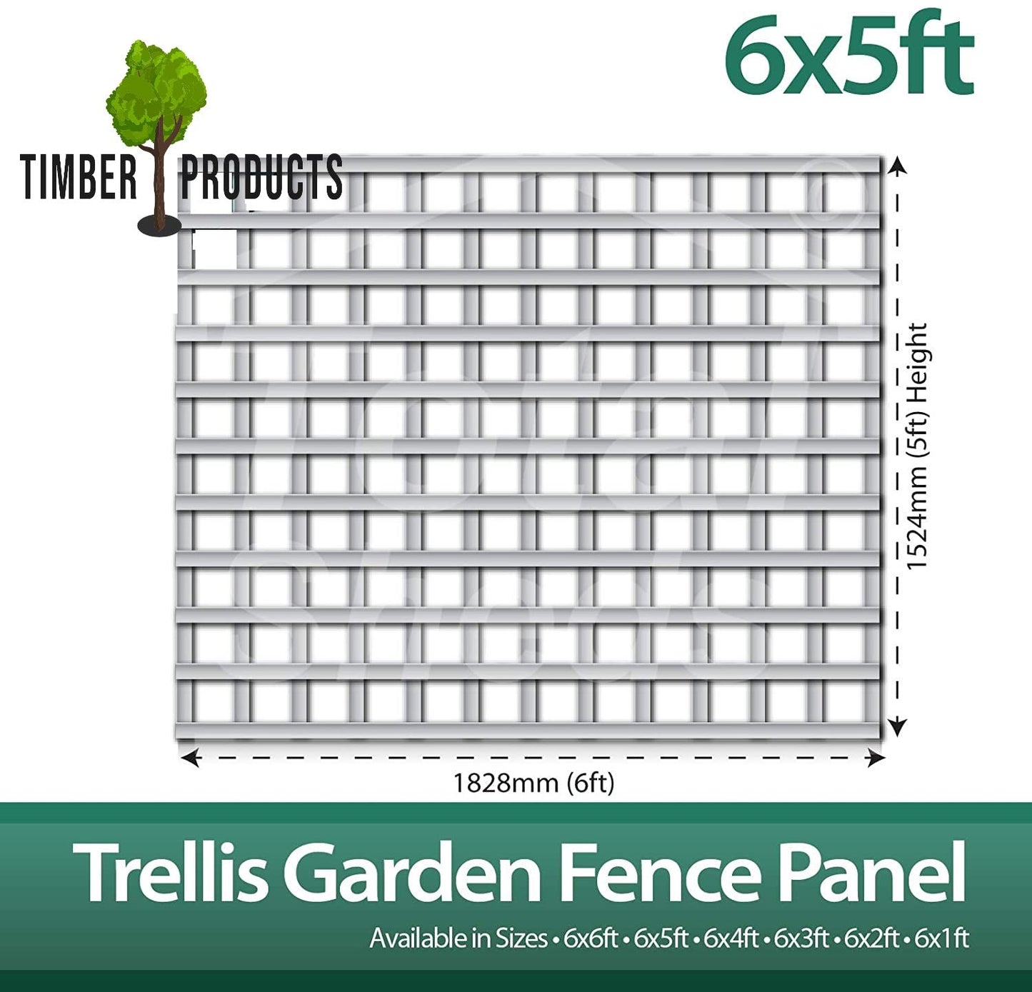 Timber Products 6x5 Wooden Square Trellis Fence Panels (1.83m x 1.52m) 6ft x 5ft Lattice Trellis