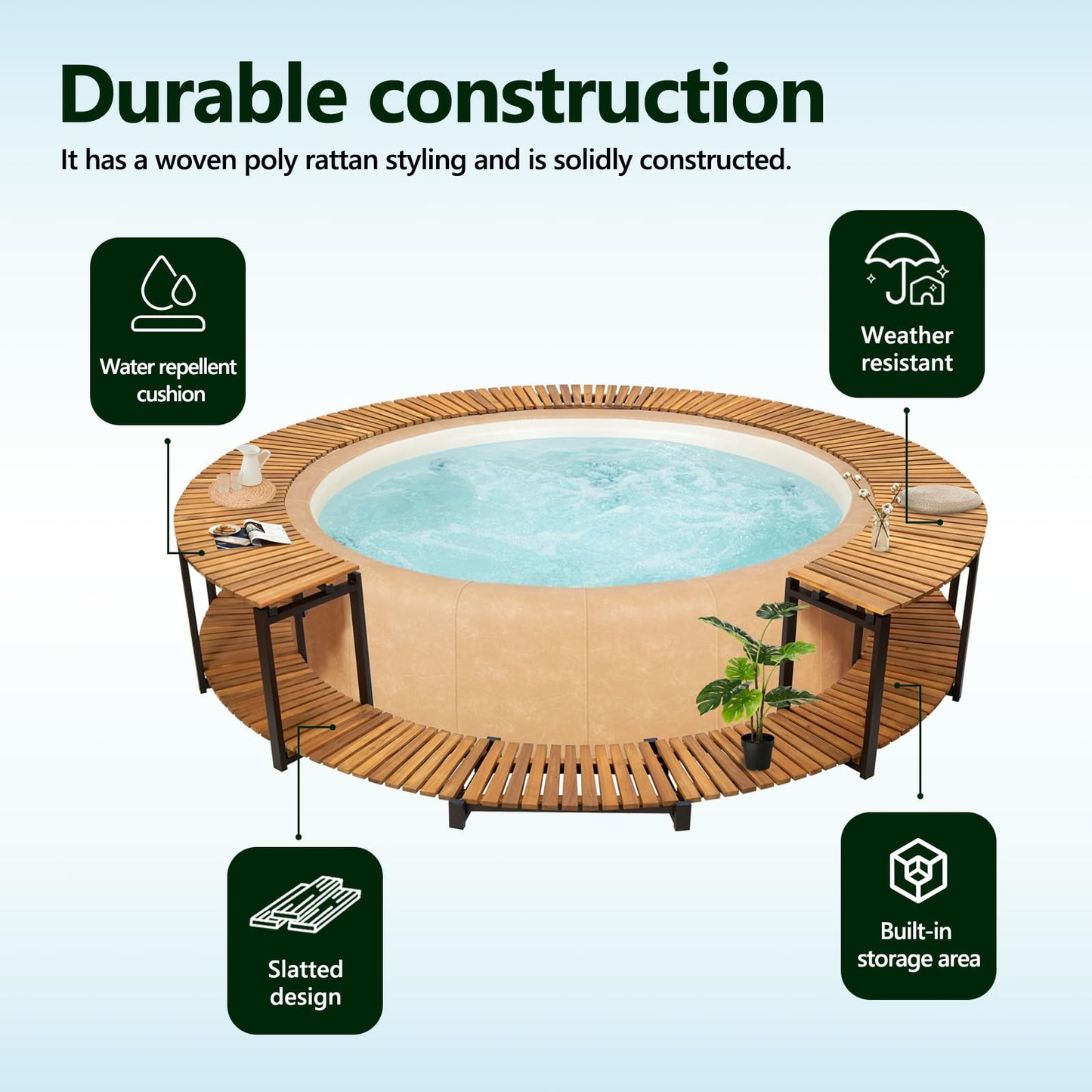 vidaXL Solid Acacia Wood Spa Surround Home Garden Pool Spa Accessory Wooden Spa Family Pool Pond Enclosure Entrance Step Hot Tub Surround