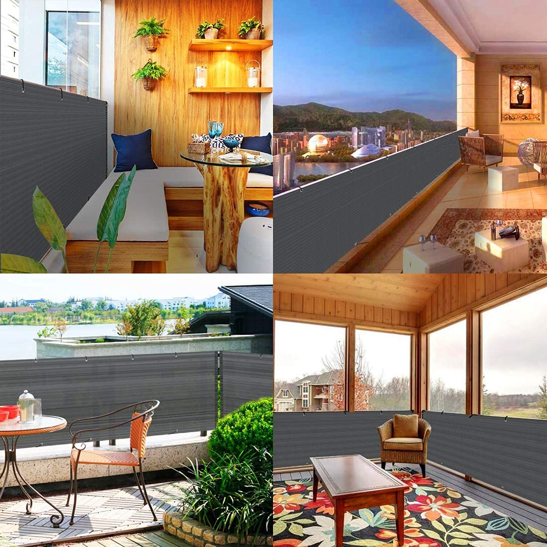 KAHEIGN Balcony Privacy Screen, 0.9m x 5m Patio Privacy Protective Screens 200g/m² HDPE 95% UV Block Porch Privacy Fence Cover for Backyard Deck Railing Pools - with Cable Ties and Rope