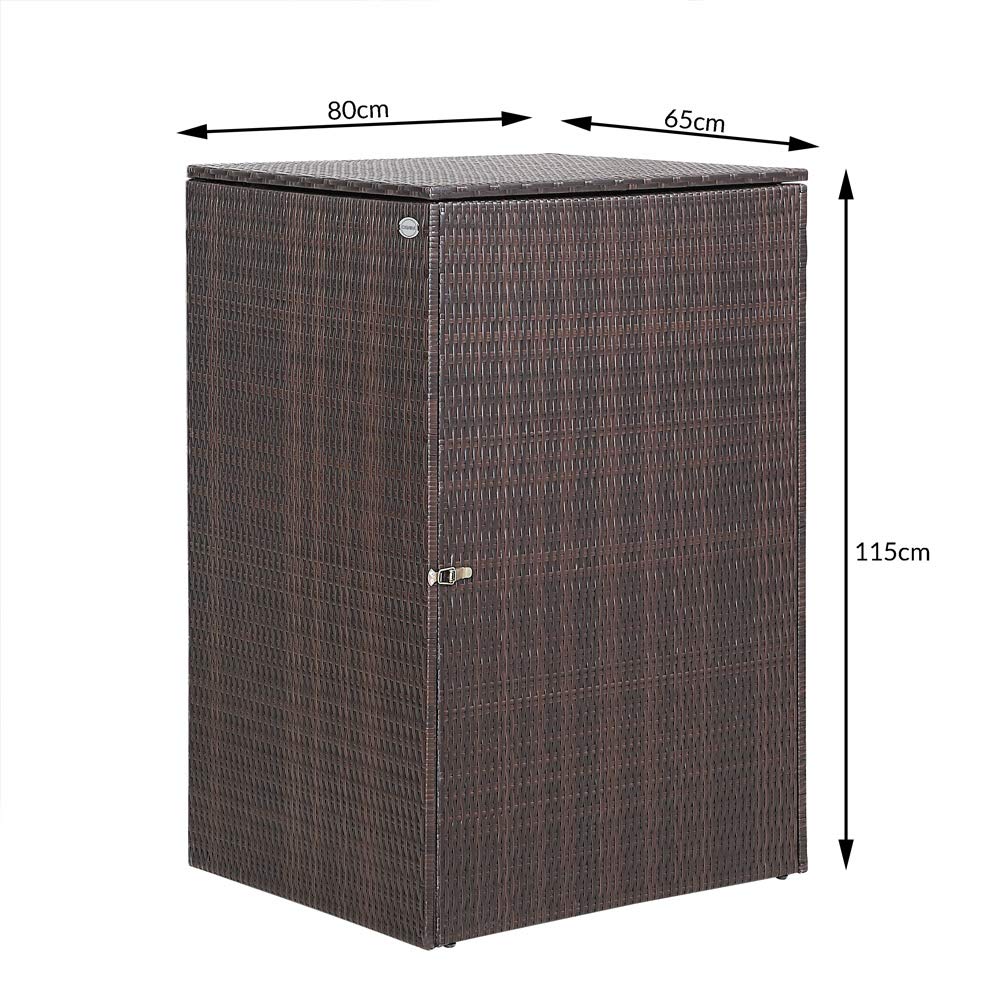 CASARIA® Wheelie Bin Storage Hideaway | Outdoor Bin Screen | Brown Poly Rattan | Lockable | Hinged Lid for Easy Access | Garden Shed Dustbin Rubbish Cover | 240L | 115 x 65 x 80cm