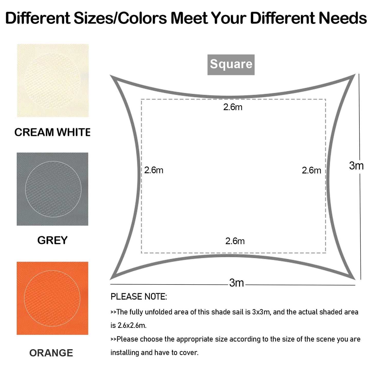 Mokani Sun Shade Sail, 3x3m Rectangle Sunscreen Awning Canopy, Waterproof Shade Sail, 95% UV Block with Free Rope, for Outdoors, Garden, Patio, Yard, Party(Grey)