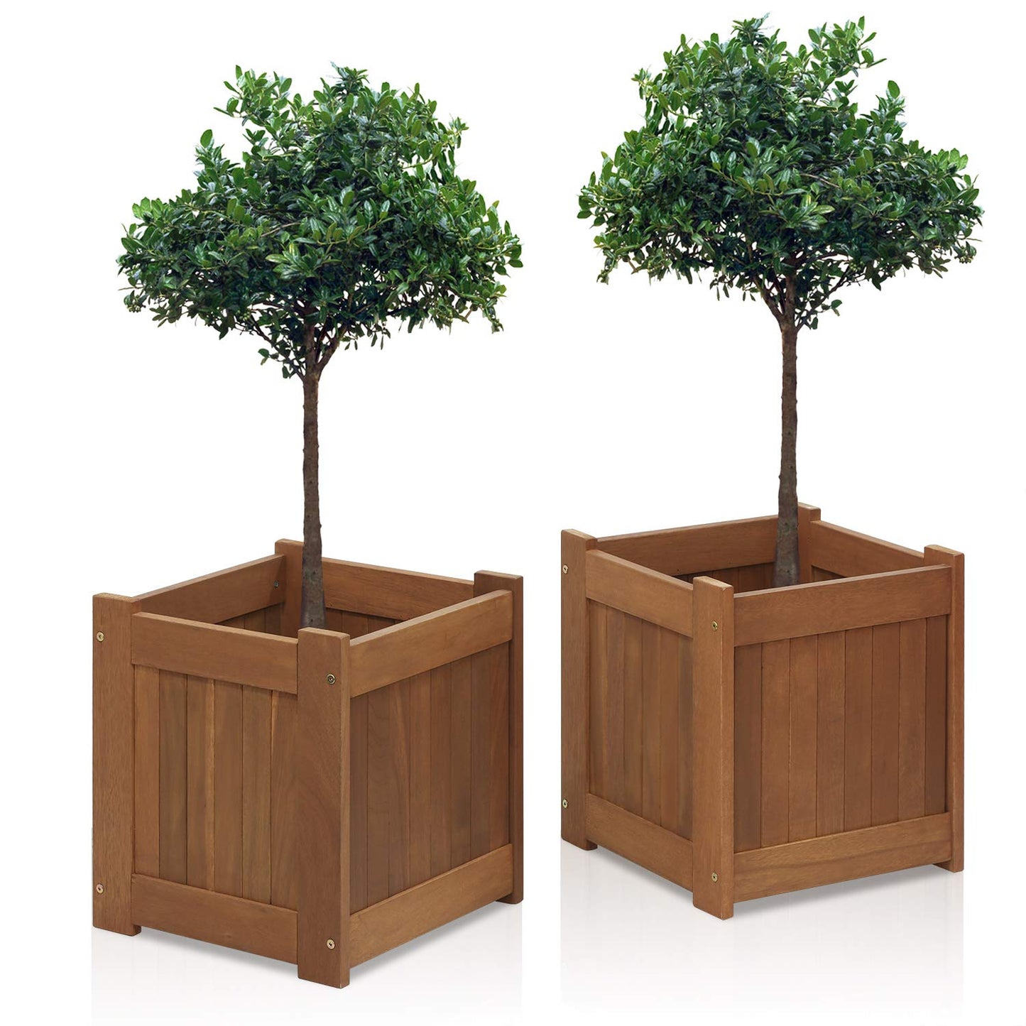 Furinno Tioman Hardwood Outdoor Flower Box, Planter Stand in Teak Oil, Natural, 2-Pack
