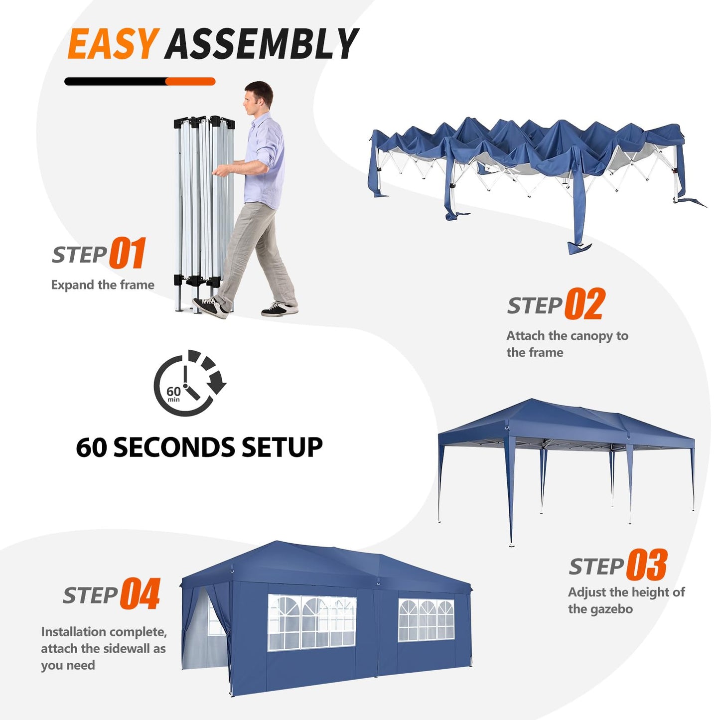 SANHENG Pop Up Gazebo, 3x6m Gazebo with sides, Waterproof, UV-Resistant, Easy-Assembly ideal for Weddings, Parties, Picnics and Commercial Use (Blue)