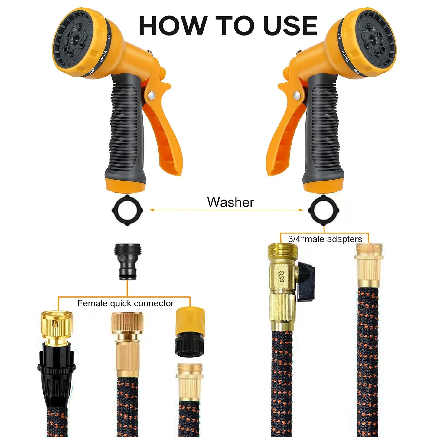 Garden Hose Pipe Spray Gun,10 Adjustable Patterns Hose Nozzle, High-Pressure Anti-Slip Water Gun for Plants & Lawns Watering, Car & Bike Washing and Pets Bathing