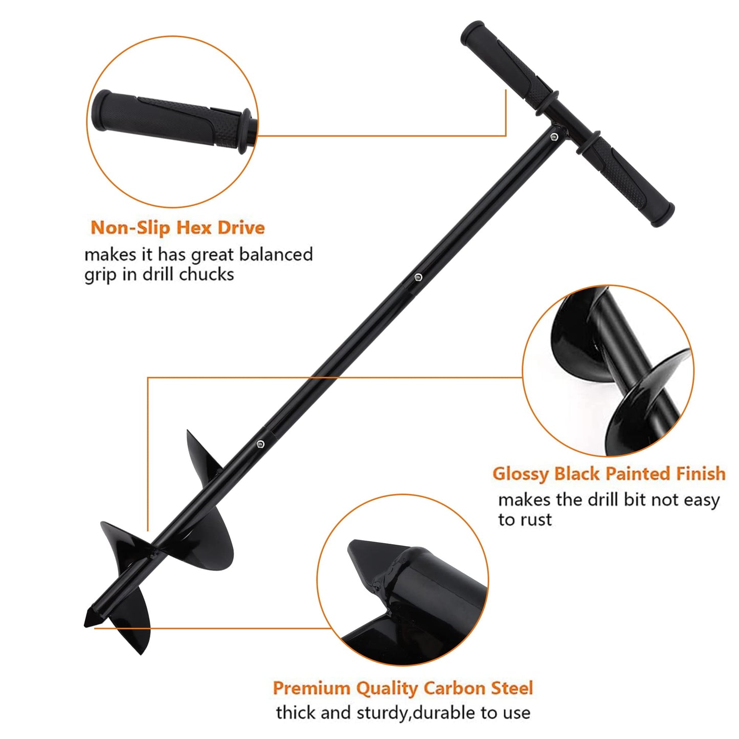 Garden Earth Auger Set, Ø150mm Auger Post Hole Digger with Non-Slip Handle, Fence Post Auger Garden Auger Spiral Drill Rapid Planter with Tool for Planting Trees, Deep Cultivating