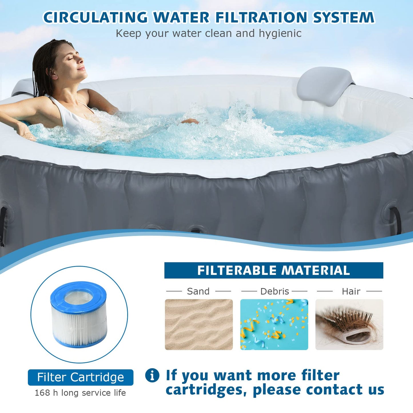 COSTWAY 4-6 Person Hot Tub Spa, 108 AirJet Massage System Outdoor Inflatable Hot Tubs with Headrest, Drink Holder, Pool Cover and Ground Sheet, Quick Heating Smart Filtration Round Hottub (Grey)